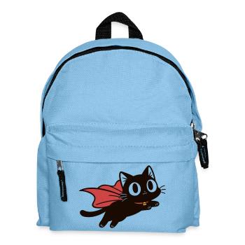 Fliegende Superkatze | Schwarze Katze mit Umhang - Kinder Rucksack - Hellblau - Vorne