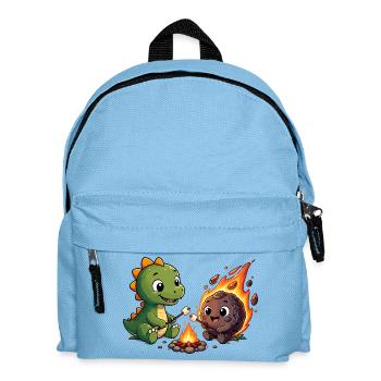 Kleiner Dino am Lagerfeuer - Kinder Rucksack - Hellblau - Vorne