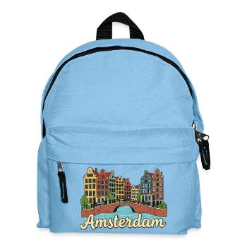 Amsterdam Bridge Canal Houses Retro Travel Badge - Kids' Backpack - light blue - Front