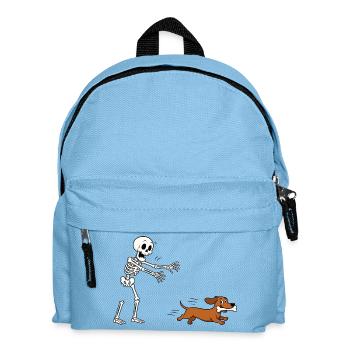 Halloween, Dackel, Skelett - Kinder Rucksack - Hellblau - Vorne