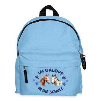 Einschulung - Pferde - Im Galopp in die Schule - Kinder Rucksack - Hellblau - Vorne