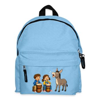 Children's drumming with donkey Cheerful musical motif - Kids' Backpack - light blue - Front