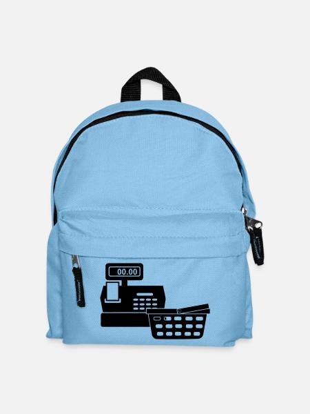 Logo de caisse enregistreuse pour supermarché avec panier - Sac à dos Enfant - bleu clair