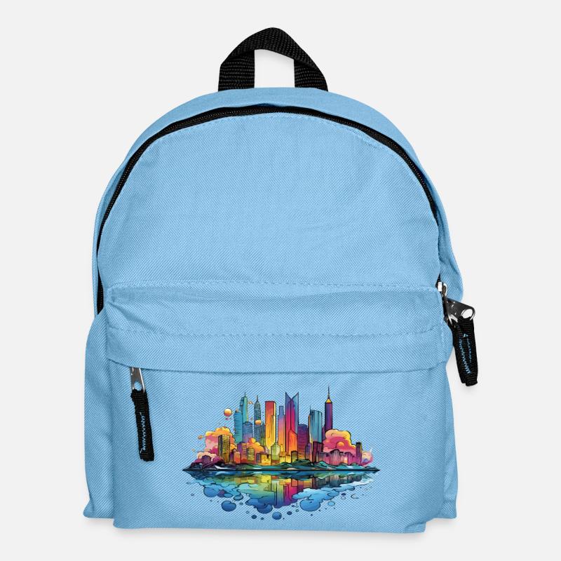 Bunte Skyline Reflektion - Kinder Rucksack - Hellblau