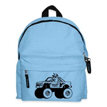 Einhorn im Monstertruck - Kinder Rucksack - Hellblau - Vorne