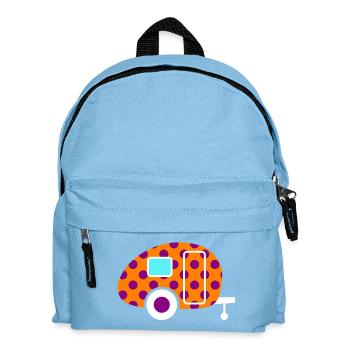 Caravan Wohnwagen Dots Punkte orange 50er Retro - Kinder Rucksack - Hellblau - Vorne