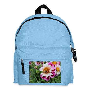 Biene, Honigbühne auf bunter Blüte, Dahlie - Kinder Rucksack - Hellblau - Vorne