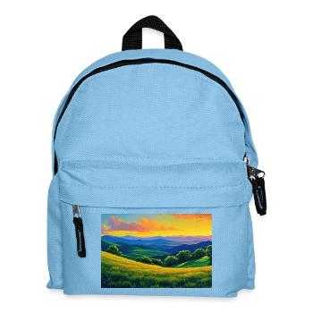 Natur Landschaft Illustration Poster - Kinder Rucksack - Hellblau - Vorne