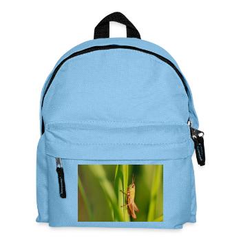 Cute grasshopper illustration on green - Kids' Backpack - light blue - Front