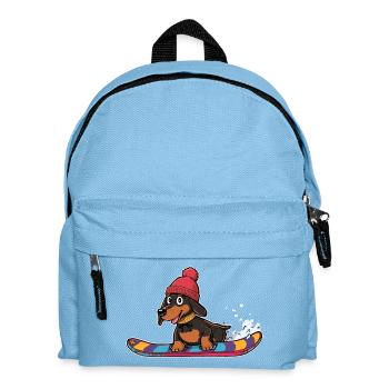 Dachshund snowboard in winter - Kids' Backpack - light blue - Front