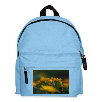 Leuchtend gelbe Blüten blühen inmitten von sattgrünen Blättern - Kinder Rucksack - Hellblau - Vorne