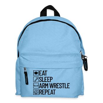 Eating, sleeping, arm wrestling, repeating, arm wrestling - Kids' Backpack - light blue - Front