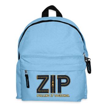 ZIP – Umarme alles | Ein Wortspiel mit einem Schloss - Kinder Rucksack - Hellblau - Vorne
