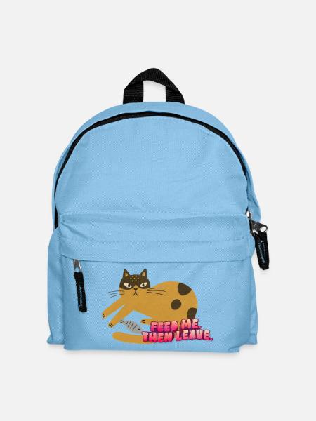 Füttere mich und lass Katze Illustration - Kinder Rucksack - Hellblau