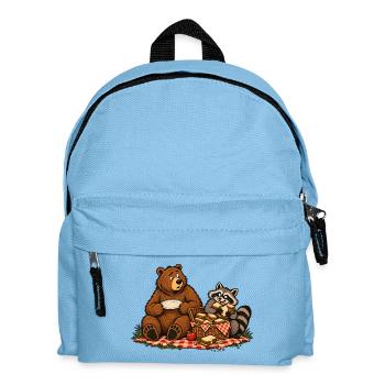 Bär & Waschbär beim Picknick – Outdoor - Kinder Rucksack - Hellblau - Vorne