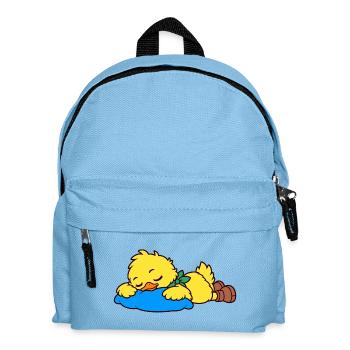 Niedliche schlafende Ente auf einem blauen Kissen - Kinder Rucksack - Hellblau - Vorne