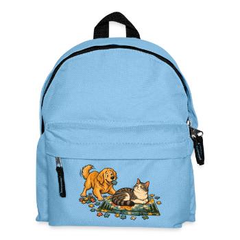 Golden Retriever und Katze puzzeln zusammen - Kinder Rucksack - Hellblau - Vorne