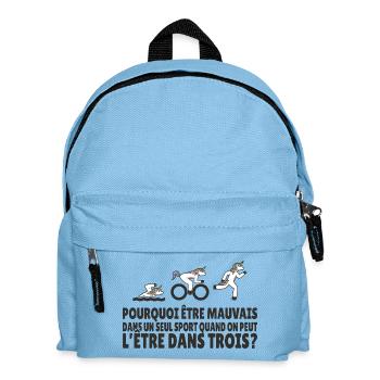 Humour Triathlon Licorne Nager, Pédaler, Courir - Sac à dos Enfant - bleu clair - Devant