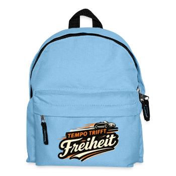 Tempo trifft Freiheit Cabriolet Spruch  - Kinder Rucksack - Hellblau - Vorne