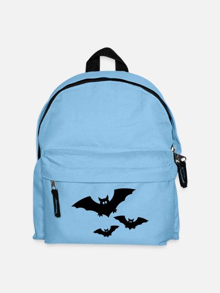 Drei schwarze fliegende Fledermäuse von vorne - Kinder Rucksack - Hellblau