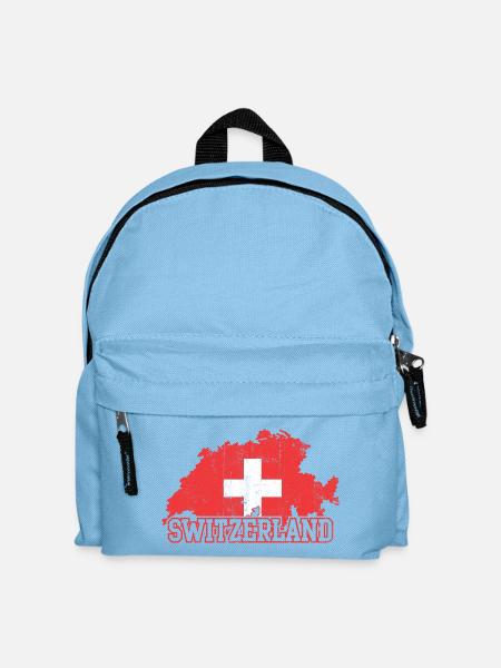 Swiss Map Cross Emblem with Silhouettes - Kids' Backpack - light blue