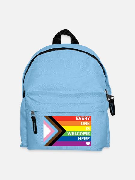 Progress Pride Flag – Everyone Is Welcome Here - Kinder Rucksack - Hellblau
