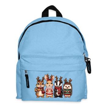 Waldtiere mit Rentiergeweih – Weihnachten - Kinder Rucksack - Hellblau - Vorne