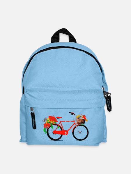 Red Bicycle with Flower Basket - Kids' Backpack - light blue