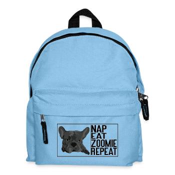 Nap Eat Zoomie Repeat – French Bulldog - Kinder Rucksack - Hellblau - Vorne