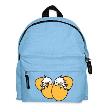 2 Vögel Zwei Küken Ei schlüpfen geboren Eierschale - Kinder Rucksack - Hellblau - Vorne