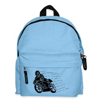 Schwarzer Biker und Geschwindigkeit - Kinder Rucksack - Hellblau - Vorne