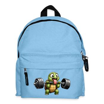 Turtle with Dumbbell Comic Bodybuilding - Kids' Backpack - light blue - Front