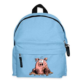 Schwein im Schlamm - Schweine - Sau - Wutz - Kinder Rucksack - Hellblau - Vorne