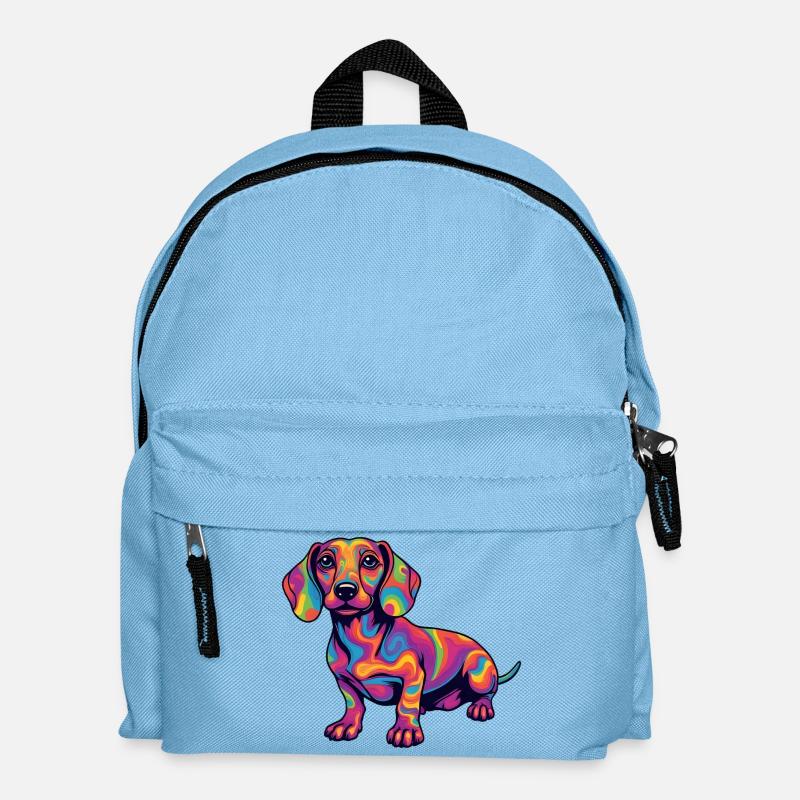 Psychedelischer Dackel Farbexplosion Pop Art  - Kinder Rucksack - Hellblau