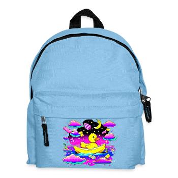 Bunte Quietscheente im Regenbogenboot - Kinder Rucksack - Hellblau - Vorne
