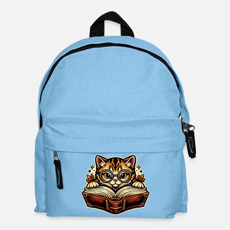 Kätzchen mit Brille beim Lesen - Kinder Rucksack - Hellblau