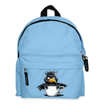 Matin, grognon, café, pas de désir, corbeau, mauvaise humeur, mauvaise humeur - Sac à dos Enfant - bleu clair - Devant