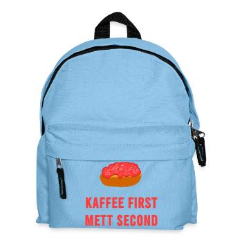 Kaffee first Mett second Frühstück Mettbrötchen - Kinder Rucksack - Hellblau - Vorne