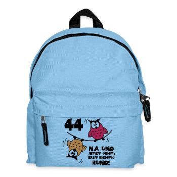 44. Geburtstag - Eulen "na und" - Kinder Rucksack - Hellblau - Vorne