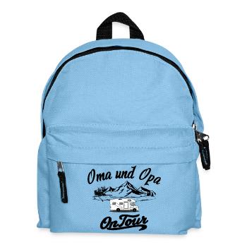 Oma und Opa on Tour Wohnwagen - Kinder Rucksack - Hellblau - Vorne