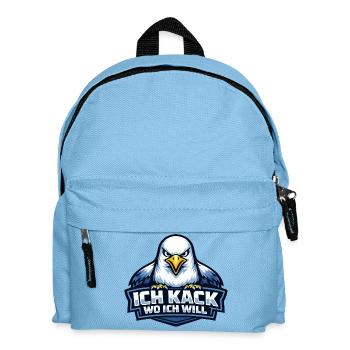 Böse Möwe "Ich kack wo ich will" Spruch - Kinder Rucksack - Hellblau - Vorne