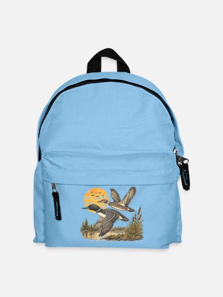 Vintage Common Loon Pair Flying Lake Wildlife Bird - Kinder Rucksack - Hellblau