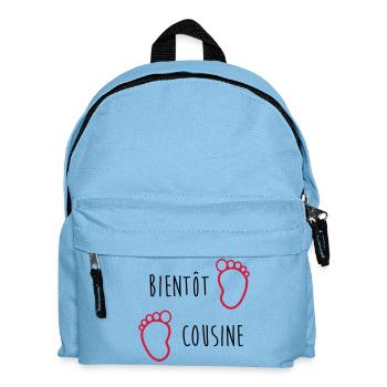 Bientôt Cousine / Cousin / Bébé / Naissance / Baby - Sac à dos Enfant - bleu clair - Devant