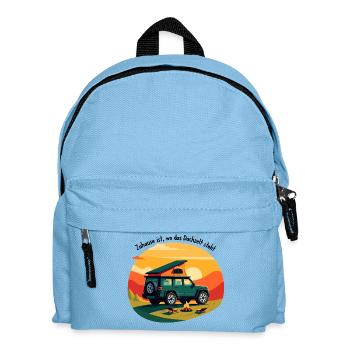Adventurous camping car at sunset - Kids' Backpack - light blue - Front