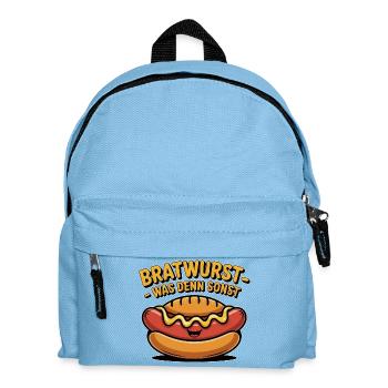 Bratwurst Spruch – Lustiges Grillmotiv Was denn so - Kinder Rucksack - Hellblau - Vorne