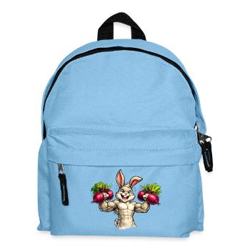Hase im Gym mit Rote-Rüben-Hanteln  - Kinder Rucksack - Hellblau - Vorne
