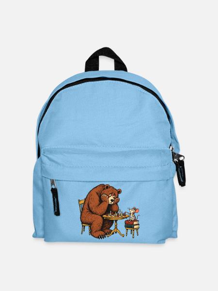 Bär & Maus beim Schach – Lustiges Schachmotiv - Kinder Rucksack - Hellblau