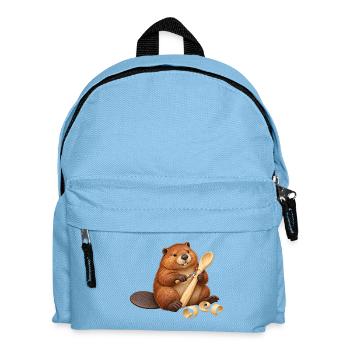 Biber schnitzt einen Holzlöffel - Kinder Rucksack - Hellblau - Vorne