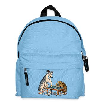 Windhund und Schildkröte beim Modellbau - Kinder Rucksack - Hellblau - Vorne
