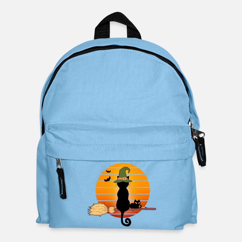 Halloween, Hexenbesen, Schwarze Katze - Kinder Rucksack - Hellblau